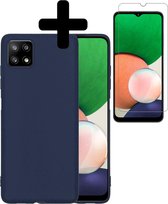 Samsung A22 Hoesje Met 2x Screenprotector 5G Versie - Samsung Galaxy A22 Case - Siliconen Samsung A22 Hoes Met 2x Screenprotector 5G Versie - Donker Blauw