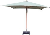 INOWA Relax Parasol - Ø 300 cm - Lichtgroen - Vierkant - Houten frame - Olefin doek- Inclusief beschermhoes - Inclusief zilveren parasolvoet 45 kg staal