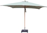 INOWA Relax Parasol - Ø 250 cm - Lichtgroen - Vierkant - Houten frame - Olefin doek- Inclusief beschermhoes - Inclusief zwarte parasolvoet 35 kg staal