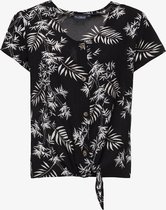 TwoDay geknoopt dames T-shirt bloemenprint - Zwart - Maat M