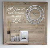 Wandbord steigerhout met klok en tekst Happiness