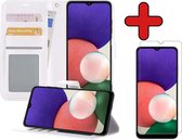 Samsung A22 4G Hoesje Book Case Met Screenprotector - Samsung Galaxy A22 4G Hoesje Wallet Case Portemonnee Hoes Cover - Wit