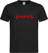 Zwart T-Shirt met “ Deventer hartslag “ print Rood Size XS