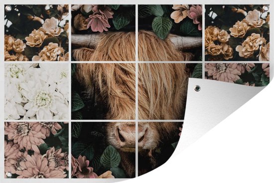 Collage Posters de jardin - Highlander écossais - Fleurs - 90x60 cm