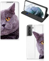 Flipcover Geschikt voor Samsung Galaxy S21 FE Telefoonhoesje Kat