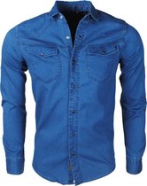 Megaman - Heren Overhemd - Jeans - Slimfit - Stretch - Blauw