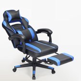 Segenn's Gaming stoel met voetensteun - Bureaustoel met hoofdsteun en lendenkussen - in hoogte verstelbaar - ergonomisch - 90-135 ° hellingshoek - belastbaar tot 150 kg - Zwart-Blauw