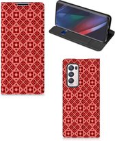 Stand Case OPPO Find X3 Neo Smartphone Hoesje Batik Red