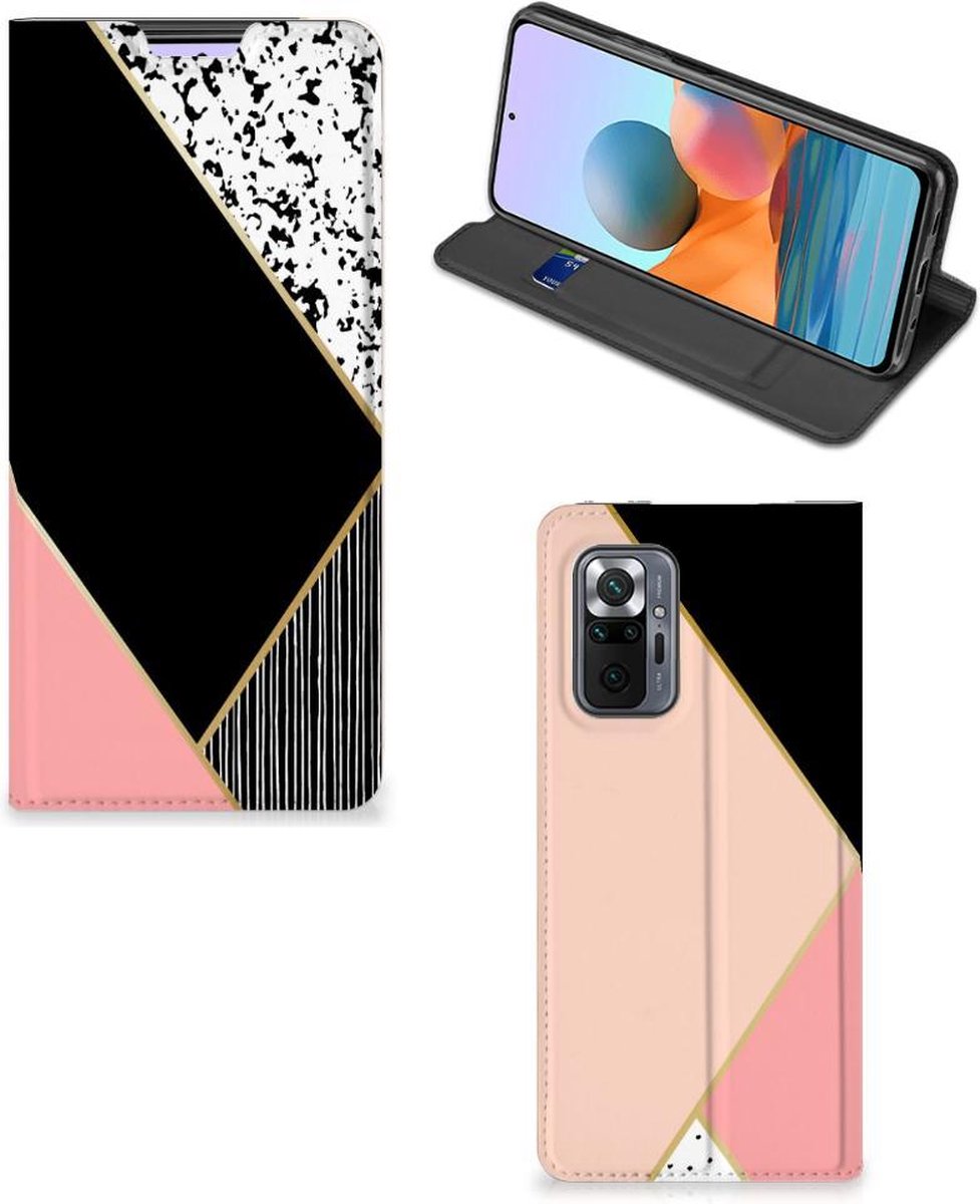 Book Case voor Xiaomi Redmi Note 10 Pro Stand Case Zwart Roze Vormen