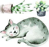 Crearreda Muursticker Watercolour Cats Vinyl 8-delig