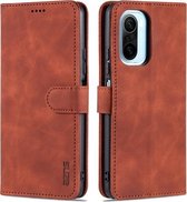Voor Geschikt voor Xiaomi Poco F3 AZNS Huid Voelen Kalf Textuur Horizontale Flip Lederen Case met Kaartsleuven & Houder & Portemonnee (Bruin)