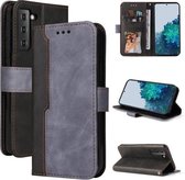 Voor Samsung Galaxy S21 FE Zakelijke Stiksels-Kleur Horizontale Flip PU Lederen Case met Houder & Kaartsleuven & Fotolijst (Grijs)