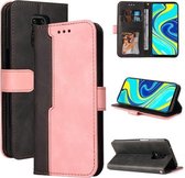 Voor Xiaomi Redmi Note 9S/Note 9 Pro/Note 9 Pro Max Zakelijke Stiksels-Kleur Horizontale Flip PU Lederen Case met Houder & Kaartsleuven & Fotolijst (Roze)