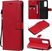 Voor OPPO Reno5 Pro+ 5G/Vind X3 Neo Effen Kleur Horizontale Flip Beschermende Lederen Case met Houder & Kaartsleuven & Portemonnee & Fotolijst & Lanyard (Rood)