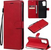 Voor OPPO F19 Pro 4G Effen Kleur Horizontale Flip Beschermende Lederen Case met Houder & Kaartsleuven & Portemonnee & Fotolijst & Lanyard (Rood)