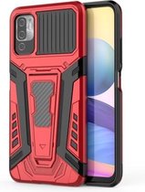 Voor Xiaomi Redmi Note 10 5G War Chariot Series Armor All-inclusive schokbestendige pc + TPU-beschermhoes met onzichtbare houder (rood)