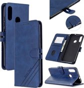 Voor Motorola Moto E6 Plus Stiksels Stijl 2-Kleur Koe Textuur Horizontale Flip PU Lederen Case met Houder & Kaartsleuf & Lanyard (Blauw)