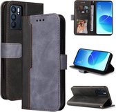 Voor OPPO Reno6 5G Zakelijke Stiksels-Kleur Horizontale Flip PU Lederen Case met Houder & Kaartsleuven & Fotolijst & Lanyard (Grijs)