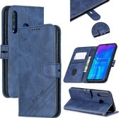 Voor Huawei P40 lite E/Y7p Stiksels Stijl 2-Kleur Koe Textuur Horizontale Flip PU Lederen Case met Houder & Kaartsleuf & Lanyard (Blauw)