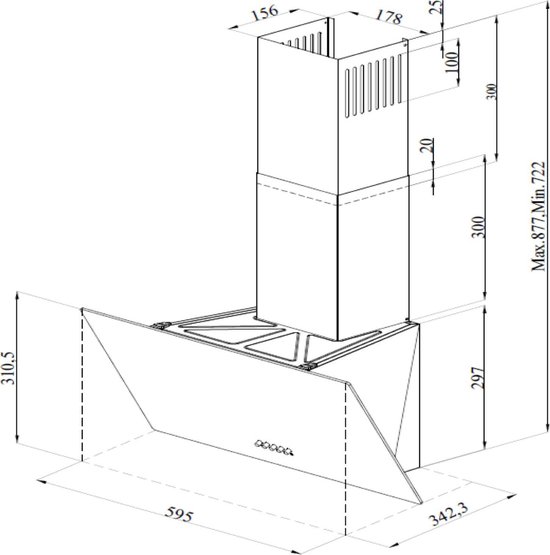 Wiggo WE-E623G(G) - Hotte de cuisine coudée - 60 cm - Double Glas Grijs