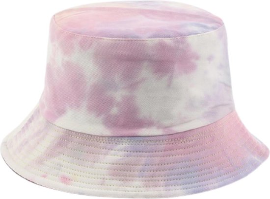 Bucket Hat Tie Dye - 2 in 1 Maat 56/57 Vissershoed Hoed Zonnehoed UV-bescherming - Pastel Roze Paars Zwart