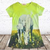 Geel meisjes shirt met witte paarden -s&C-86/92-t-shirts meisjes