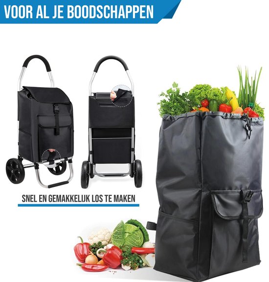 Strex Shopping Trolley avec Roues - Pliable - Sac à Strex détachable - Panier