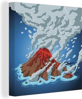 Canvas Schilderij Een illustratie van een vulkaanuitbarsting uit een rode vulkaan - 30x40 cm - Wanddecoratie