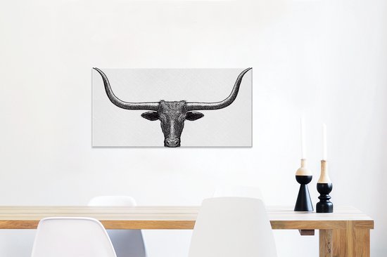 Illustration d'une ligne de la toile Texas Longhorn 160x80 cm - Tirage photo sur toile (Décoration murale salon / chambre) / Peintures sur toile Animaux de la ferme