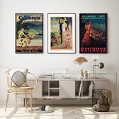 Ensemble d'affiches Affiches de voyage Vintage - Californie, Cuba et Atlantic City - Set de 3 - Collage mural