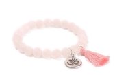 Sparkolia Edelsteen Kralenarmband Rozenkwarts Ohm met kwastje| 19 cm | roze