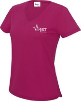 FitProWear Sportshirt V-hals Dames -Roze - Maat XS - Sportshirt - T-Shirt - Sportkleding - Sportshirt korte mouwen - Sportshirt Polyester - Dames Shirt - Shirt met V-Hals - Fitness