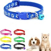 Verstelbar kat Halsband-Kattenhalsband-Kattenhalsbandje met veiligheidssluiting en belletje pootjes print blauw-dieren halsbandje-katten Kleine honden Puppy nekband