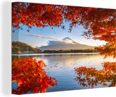 Canvas schilderij 180x120 cm - Wanddecoratie Japanse esdoorn met uitzicht op Mount Fuji - Muurdecoratie woonkamer - Slaapkamer decoratie - Kamer accessoires - Schilderijen