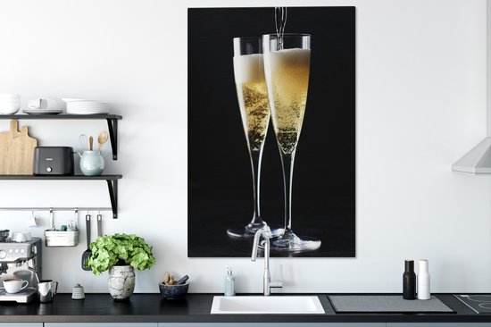 Peintures sur toile - Verres à champagne coulés sur fond noir - 90x140 cm - Décoration murale