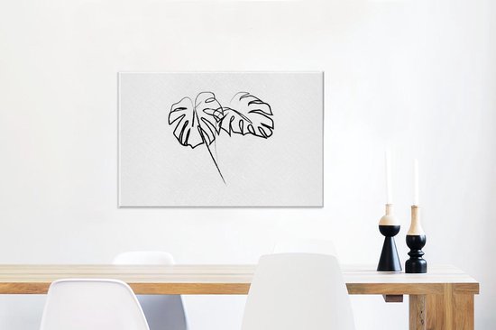 Illustration d'art au trait botanique deux grandes feuilles toile 2cm 90x60 cm - Tirage photo sur toile (Décoration murale salon / chambre) / Peintures Fleurs sur toile