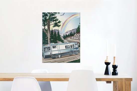 Peintures sur toile - Illustration d'un camping-car sur une route de montagne - 60x80 cm - Décoration murale