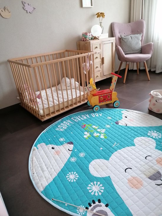 Baby cadeau jongen en meisje - Vloerkleed baby - Schattige ijsbeer - kinder Kleurtjes - Speelmat - kindertapijt - speelkleed jongens en meisjes - Blauw - Wit van Dreambee — afbeelding 4