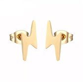 Rvs – bliksem – studs – stainless steel earrings - knopjes - oorbellen bliksem flits - goudkleurig chirurgisch staal - Rivers-sieraden - 10mm