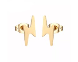 Rvs – bliksem – studs – stainless steel earrings - knopjes - oorbellen bliksem flits - goudkleurig chirurgisch staal - Rivers-sieraden - 10mm