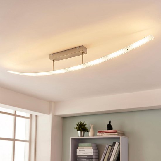 Lindby - LED plafondlamp- met dimmer - 8 lichts - glas, metaal - H: 16 cm - mat nikkel - Inclusief lichtbronnen