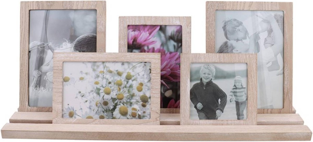 Fotolijst 5 delig op plank white wash | Set of 5 photo frames with shelf  glass/mdf 48... | bol.com