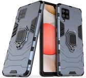 Samsung Galaxy A42 hoesje - MobyDefend Dubbelgelaagde Pantsercase Met Standaard - Navy blauw - GSM Hoesje - Telefoonhoesje Geschikt Voor: Samsung Galaxy A42