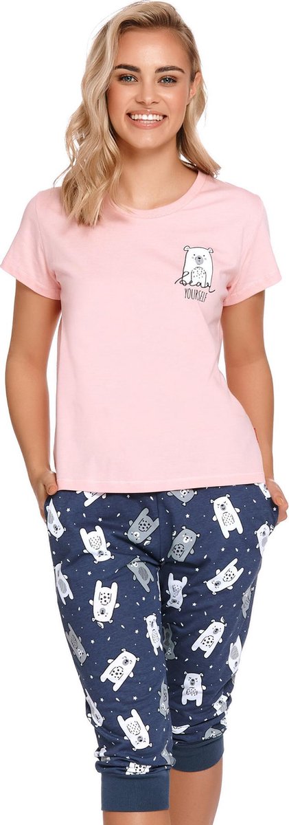 Doctor Nap Katoenen Pyjama Dames Volwassenen | Korte Mouw & 3/4 Broek | Pyama Dames Volwassenen | Bear Yourself Sweet Pink PM.4218 S