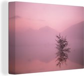 Canvas Schilderij Eenzame boom onder roze lucht - 120x90 cm - Wanddecoratie