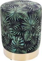 Poef rond jungle met bladeren - Ø35X42 - wonen - accessoires -poef - goud - multi-kleur - trendy - velvet