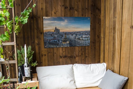 Posters de jardin en dehors de Madrid et de la Gran Vía au coucher du soleil - 90x60 cm - Toile de jardin - Affiche extérieure