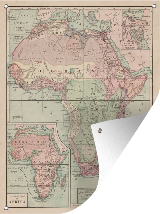 Tuin decoratie Kaart van Afrika vintage - 30x40 cm - Tuindoek - Buitenposter