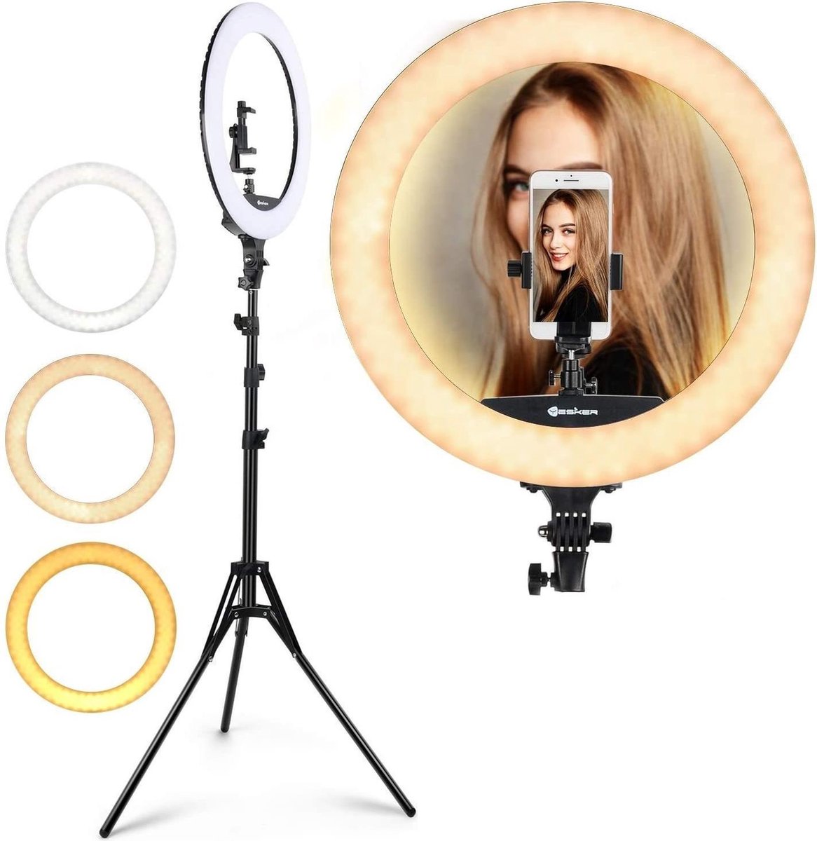 Ring light XXL 36cm/ 14 inch met 3 houders en een Gratis er ook bij een tripod selfie stick!