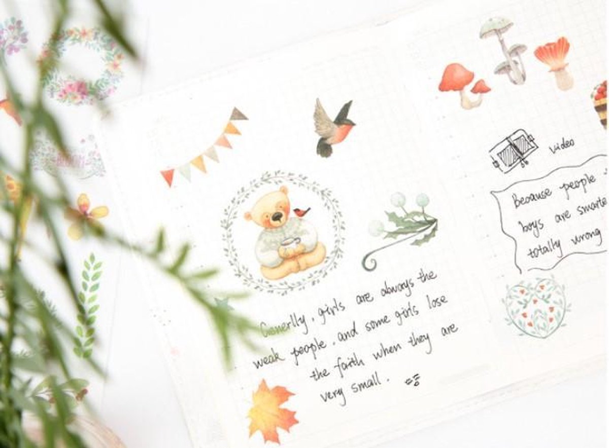 Washi Stickers Planten - 6 Vellen Met Stickers - Thema Planten en Bladeren - Bullet Journal - Stickers Voor Volwassenen - Scrapbooking - Agenda Stickers - Decoratie Sticker Washi Tape — afbeelding 2